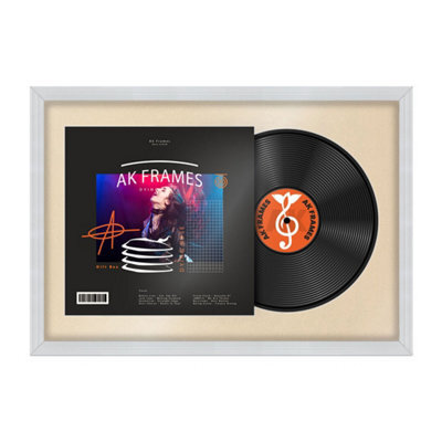 "AK Frames 25X17"" White Classic Vinyl Record Frame With Ivory Mount For 12 Inch Lp Cover & Disc - Overlapped Design" - image 1