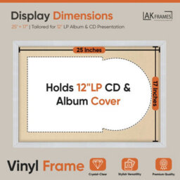 "AK Frames 25X17"" White Classic Vinyl Record Frame With Ivory Mount For 12 Inch Lp Cover & Disc - Overlapped Design" - thumbnail 2
