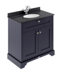 Hudson Reed Floor Standing Two Door Traditional Vanity Unit With 1 Tap Hole Black Marble Top & Basin In Twilight Blue, 820 X 470mm