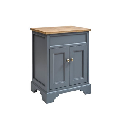 Homestylestore Light Grey And Oak 645mm Bathroom Vanity Unit And Brushed Brass Classic Round Handles - image 1