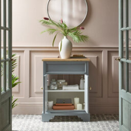 Homestylestore Light Grey And Oak 645mm Bathroom Vanity Unit And Brushed Brass Classic Round Handles - thumbnail 3
