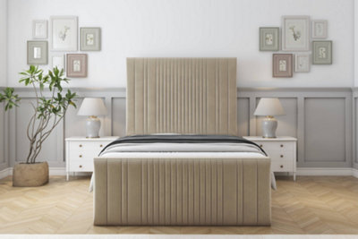 "Sloomy Kingsley Almond Coniston Bed Frame With Mattress With 50"" Upholstered Headboard 5' King" - image 1