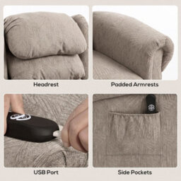 Khaki Power Lift Recliner Chair With Remote Control For Elderly - thumbnail 5