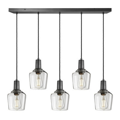 Industville Sleek Glass Schoolhouse 5 Wire Cluster Lights - 5.5 Inch - Clear, Clear Glass Schoolhouse - 5.5 Inch, Pewter Pendant Holder - image 1