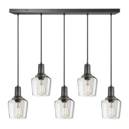 Industville Sleek Glass Schoolhouse 5 Wire Cluster Lights - 5.5 Inch - Clear, Clear Glass Schoolhouse - 5.5 Inch, Pewter Pendant Holder - thumbnail 1