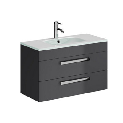 Plum&clay Novela Anthracite Grey Wall Hung Vanity Unit With Glass Basin (W)800mm - image 1