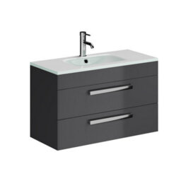 Plum&clay Novela Anthracite Grey Wall Hung Vanity Unit With Glass Basin Bathroom Furniture (W)800mm