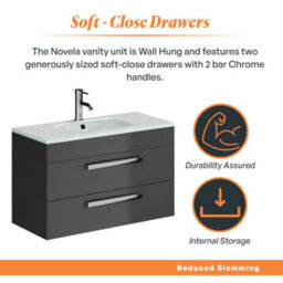 Plum&clay Novela Anthracite Grey Wall Hung Vanity Unit With Glass Basin Bathroom Furniture (W)800mm - thumbnail 3