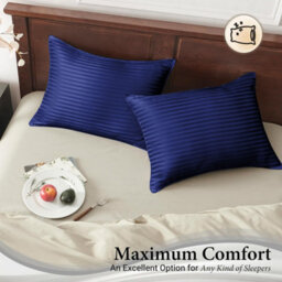 Ameha Pillowcase Pair Navy Microfiber Stripe Pillowcase-Envelope Closure Pillowcase, Machine Washable Bedding Pillow Cover 50X75Cm - thumbnail 3