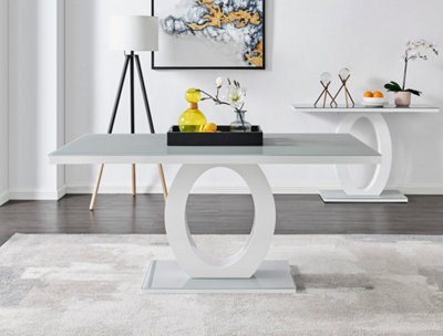 Furniturebox Giovani Rectangular 6 Seat White High Gloss Dining Table With Grey Glass Top And Unique Halo Structural Plinth Base Design - image 1