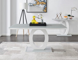 Furniturebox Giovani Rectangular 6 Seat White High Gloss Dining Table With Grey Glass Top And Unique Halo Structural Plinth Base Design