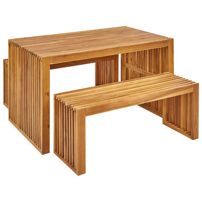 Beliani Garden Dining Set With Benches 4 Seater Bellano Acacia Wood Brown