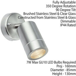 Ip44 Outdoor Adjustable Spotlight Brushed Steel Gu10 Dimmable Accent Downlight - thumbnail 2