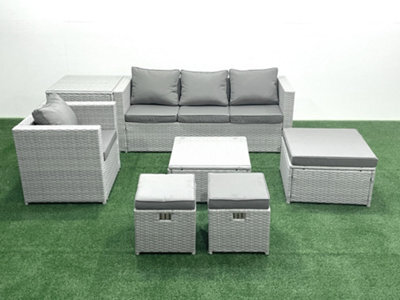 Fimous Garden Outdoor Furniture Set 7 Seater Rattan Sofa Set 3 Stools Armchair Side Table Light Grey - image 1