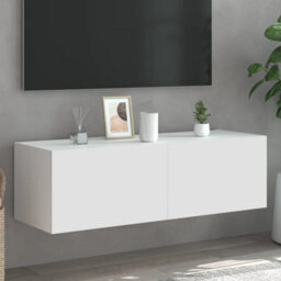Berkfield Tv Wall Cabinet With Led Lights White 100X35X31 Cm - thumbnail 1