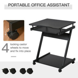 Movable Computer Desk With 4 Moving Wheels Sliding Keyboard Tray Black - thumbnail 3