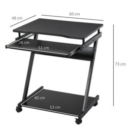 Movable Computer Desk With 4 Moving Wheels Sliding Keyboard Tray Black - thumbnail 2