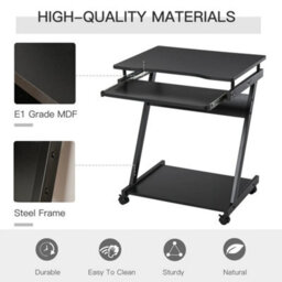 Movable Computer Desk With 4 Moving Wheels Sliding Keyboard Tray Black - thumbnail 5