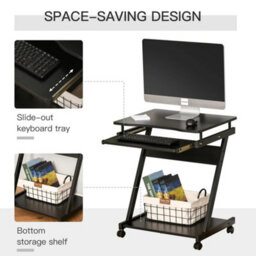 Movable Computer Desk With 4 Moving Wheels Sliding Keyboard Tray Black - thumbnail 4