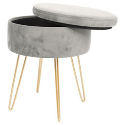 Harbour Housewares Velvet Storage Footstool - Round Modern Dressing Table Footstool Vanity Seat Chair - 45 X 36Cm - Grey/gold - thumbnail 4
