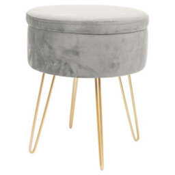 Harbour Housewares Velvet Storage Footstool - Round Modern Dressing Table Footstool Vanity Seat Chair - 45 X 36Cm - Grey/gold