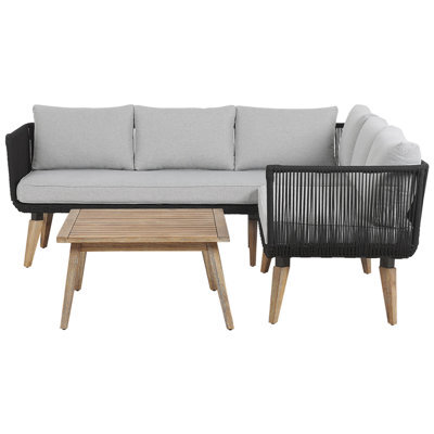 Beliani Garden Corner Sofa With Table 5 Seater Alcamo Left Hand Acacia Wood Black - image 1