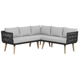 Beliani Garden Corner Sofa With Table 5 Seater Alcamo Left Hand Acacia Wood Black - thumbnail 7
