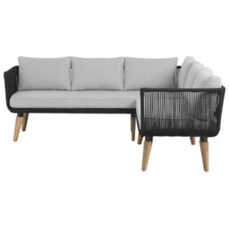 Beliani Garden Corner Sofa With Table 5 Seater Alcamo Left Hand Acacia Wood Black - thumbnail 6