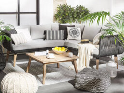 Beliani Garden Corner Sofa With Table 5 Seater Alcamo Left Hand Acacia Wood Black - thumbnail 2