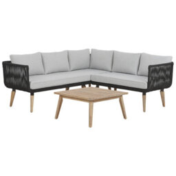 Beliani Garden Corner Sofa With Table 5 Seater Alcamo Left Hand Acacia Wood Black - thumbnail 5
