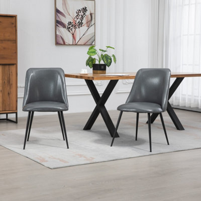 Set Of 2 Morandi Faux Leather Dining Chairs - Grey - image 1