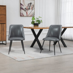 Set Of 2 Morandi Faux Leather Dining Chairs - Grey - thumbnail 1