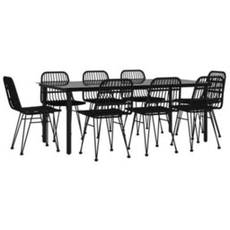 Berkfield 9 Piece Garden Dining Set Black Poly Rattan - thumbnail 3