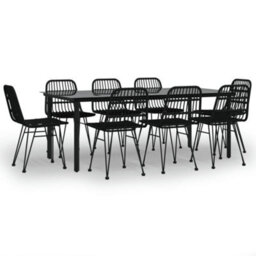 Berkfield 9 Piece Garden Dining Set Black Poly Rattan - thumbnail 2
