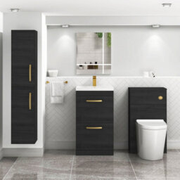 Royal Bathrooms Turin Hale Black 500mm Floor Standing Vanity Unit 2 Drawer With Mid-Edge Basin Sink & Brushed Brass Handles - thumbnail 4