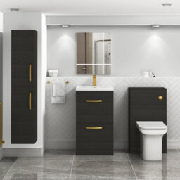 Royal Bathrooms Turin Hale Black 500mm Floor Standing Vanity Unit 2 Drawer With Mid-Edge Basin Sink & Brushed Brass Handles - thumbnail 2
