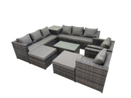 Fimous 10 Seater Garden Outdoor Rattan Furniture Set Patio Corner Sofa Rectangular Coffee Table With 2 Big Stools Side Table - thumbnail 2