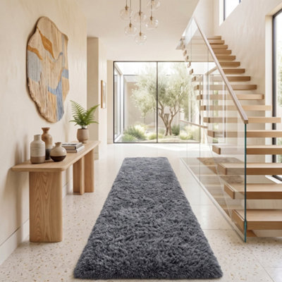 Oxford Homeware Shaggy Rug Anti-Slip Washable Soft Fluffy Living Room And Bedroom Rug (Mottled Grey, 80X150Cm) - image 1