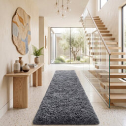 Oxford Homeware Shaggy Rug Anti-Slip Washable Soft Fluffy Living Room And Bedroom Rug (Mottled Grey, 80X150Cm) - thumbnail 1