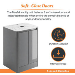 Plum&clay Mayfair Gloss Light Grey Freestanding Bathroom Vanity Unit With White Marble Countertop (W)550mm (H)745mm - thumbnail 4