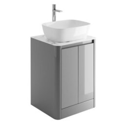 Plum&clay Mayfair Gloss Light Grey Freestanding Bathroom Vanity Unit With White Marble Countertop (W)550mm (H)745mm