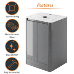 Plum&clay Mayfair Gloss Light Grey Freestanding Bathroom Vanity Unit With White Marble Countertop (W)550mm (H)745mm - thumbnail 6