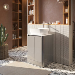 Plum&clay Mayfair Gloss Light Grey Freestanding Bathroom Vanity Unit With White Marble Countertop (W)550mm (H)745mm - thumbnail 2