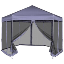 Berkfield Hexagonal Pop-Up Marquee With 6 Sidewalls Dark Blue 3.6X3.1 M