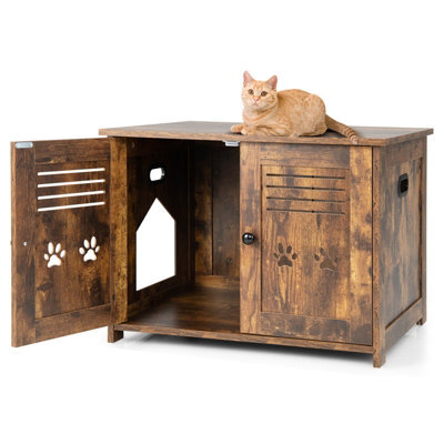 Costway 3-In-1 Cat Litter Box Enclosure Side Entrance Cat House End Table Double Doors - image 1
