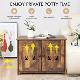 Costway 3-In-1 Cat Litter Box Enclosure Side Entrance Cat House End Table Double Doors - thumbnail 7