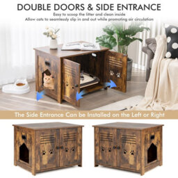 Costway 3-In-1 Cat Litter Box Enclosure Side Entrance Cat House End Table Double Doors - thumbnail 6