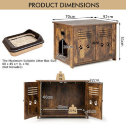 Costway 3-In-1 Cat Litter Box Enclosure Side Entrance Cat House End Table Double Doors - thumbnail 2