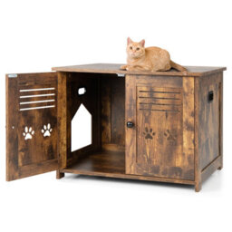 Costway 3-In-1 Cat Litter Box Enclosure Side Entrance Cat House End Table Double Doors - thumbnail 1