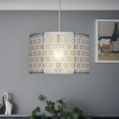 Inlight Hyperion Silver Effect Laser Cut Cylinder Light Shade (D)35Cm - image 1